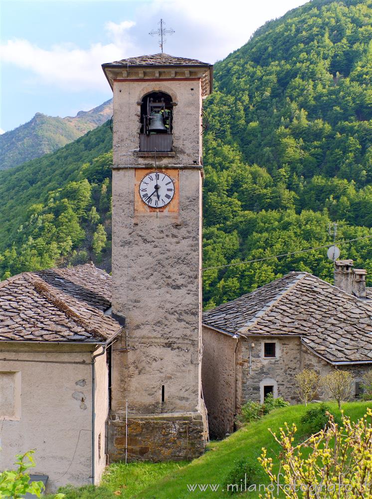 Piedicavallo (Biella, Italy) - Bell tower of the church of San Grato in the hamlet Montesinaro